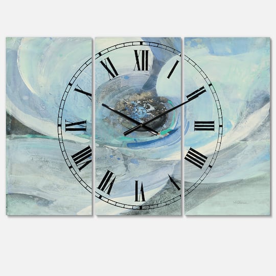 Designart Moonlight Magnolia Farmhouse Watercolor 3 Panel Wall Clock